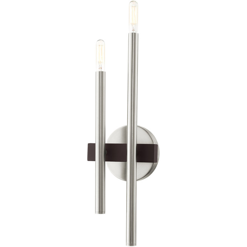 2-Light Wall Sconce, 6.5-inch, Steel Base | Trendy Lighting Solution, Brushed Nickel with Bronze Accents