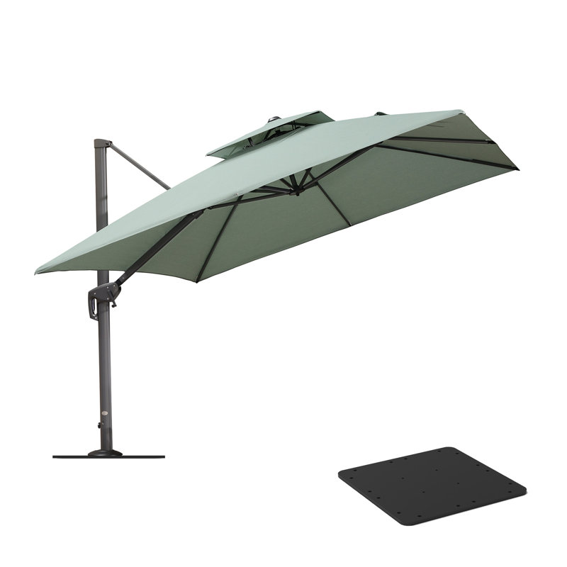 Parasol en porte-à-faux carré en tissu 10 pi avec base en acier, vert menthe, Vert, 10' W x 10' D