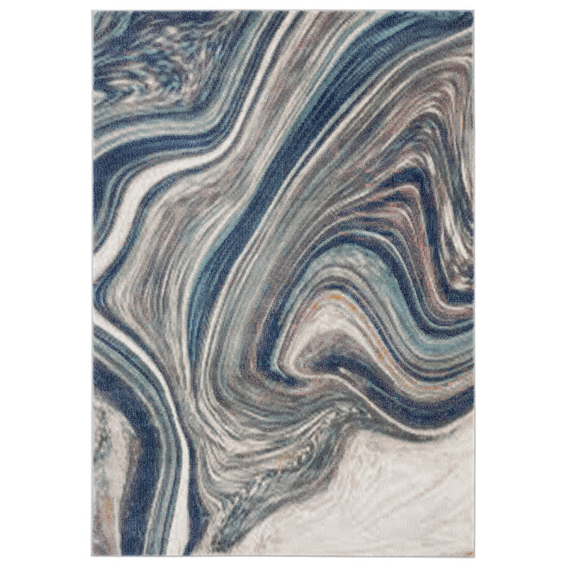 Tapis bleu/brun tissé à la machine Aerilyn, Rectangle 5 pi 3 po x 7 pi 6 po
