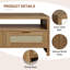 Table basse et console en rotin avec 2 tiroirs de rangement, tablette ouverte, table centrale en bois à 2 niveaux pour le salon