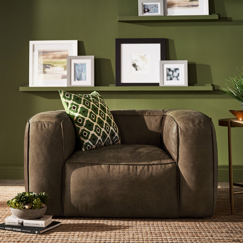 Dupo 48" Wide Genuine Leather Armchair, Brown Genuine Leather