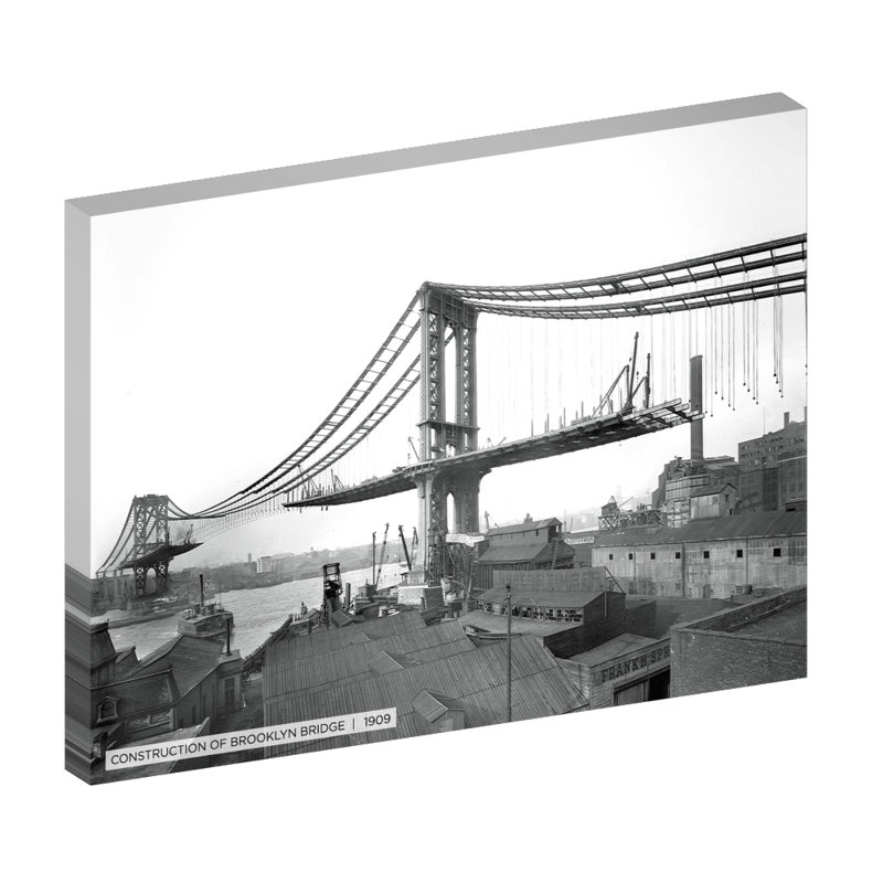 Construction of Brooklyn Bridge, Historic New York - reproduction de photo sur toile tendue, H 30 po x l 40 po x 1,5 po