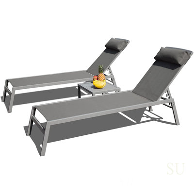Ensemble de chaise longue de patio avec 2 chaises réglables et 1 table, parfait pour la détente en plein air et les bains de soleil