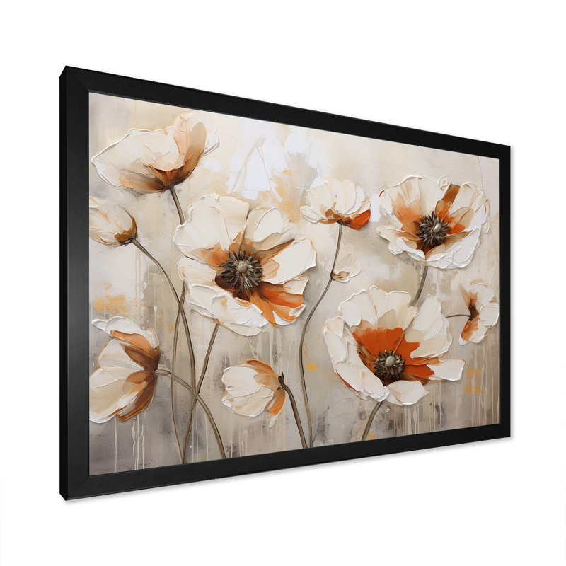 «Blossoms Of Grace Minimalisme Poppies III», reproduction sur toile, Cadre simple noir, H 12 po x l 20 po x P 1 po