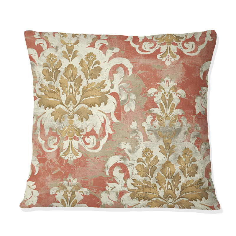 Fleurs roses et or roses III - Coussin Country, H 16 po x l 16 po, Carrée