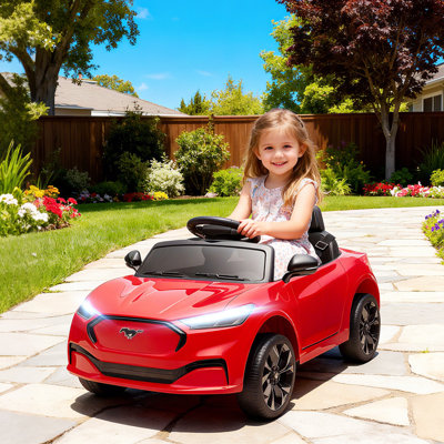 12V Kids Ride On Car, Licensed Ford Mustang Mach-E Electric Car with Remote Control, 3 Speeds, LED Light, Music, Bluetooth, Suspension Wheels, Battery Powe Toy for Ages 3–5 Years, 