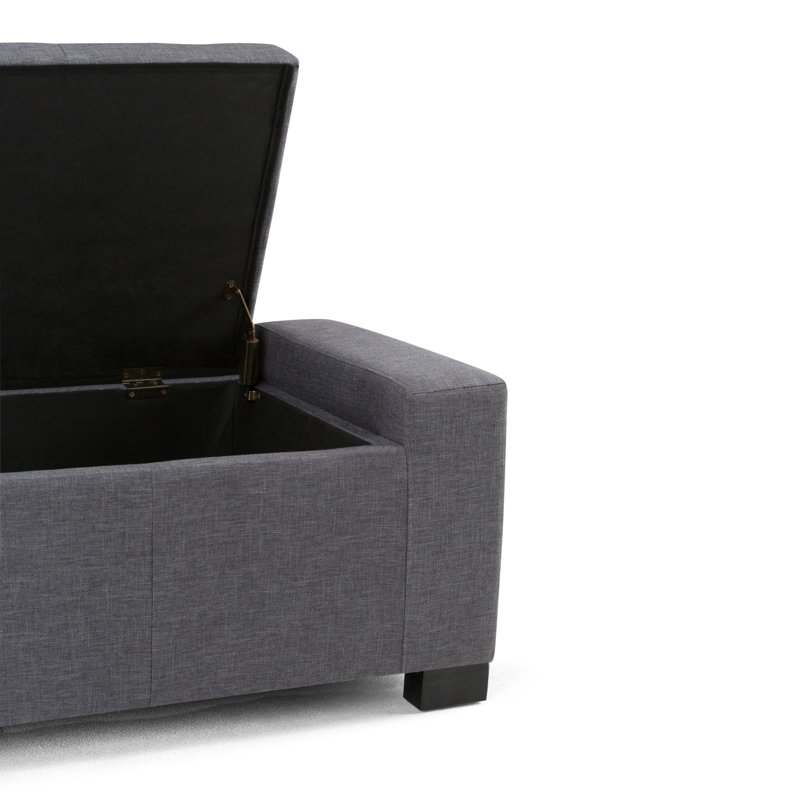 Slate Gray Tufted Polyester Storage Bench Ottoman