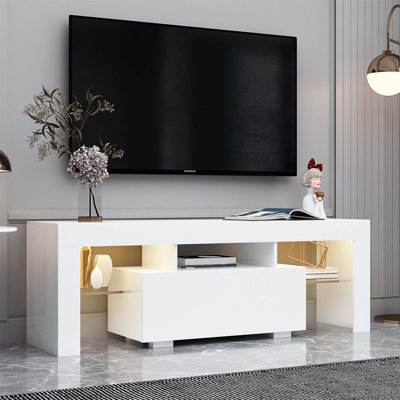 Meuble télé moderne pour téléviseur de 70 po Antwann, centre de divertissement en bois avec 2 armoires, assemblage rapide