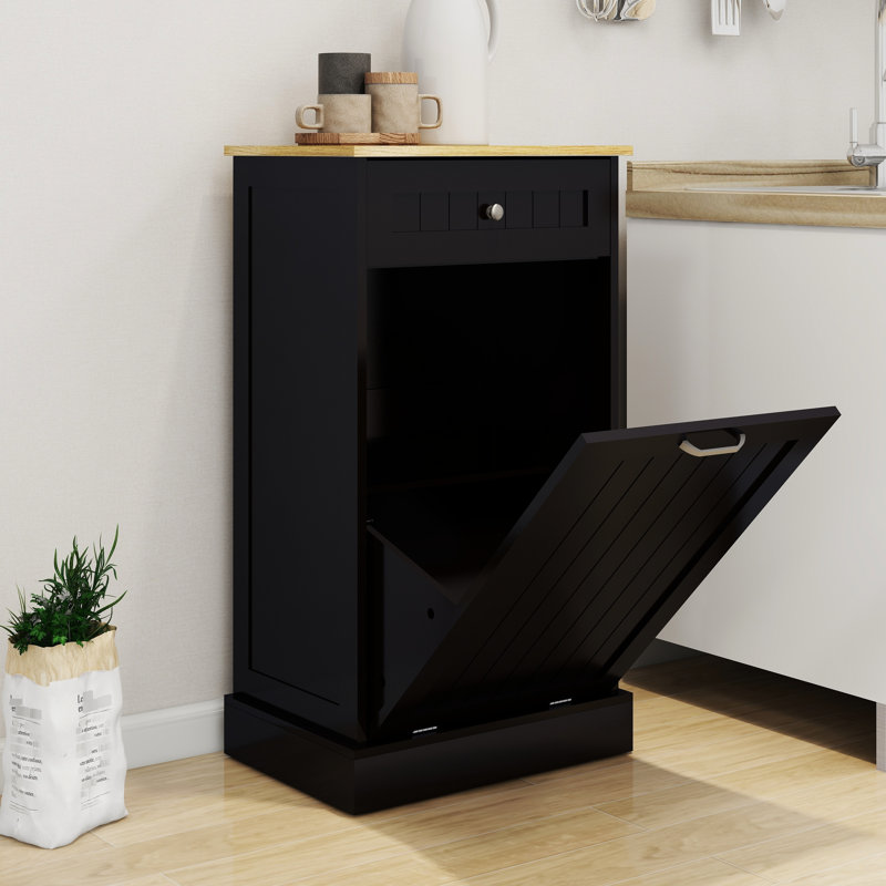 Tilt-Out Black Kitchen Trash Cabinet, Medium Density Resists Damp, Hides And Keeps Floor Tidy E1 Suitable As Laundry Box, Assembly In 80 Mins, Supports 70 Pounds