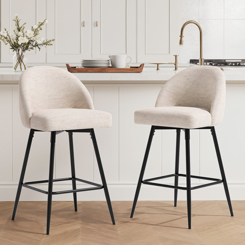 Ensemble de 2 tabourets de bar pivotants à 360°, hauteur du comptoir, avec dossier et pieds en métal - Beige, Beige