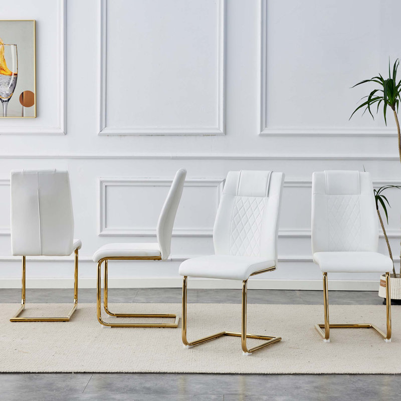 Chaises de salle à manger en similicuir, Blanc, Doré