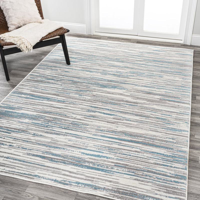 Oritz Abstract Linear Stripe Gray/Blue Rug, Rectangle 5'3" x 8'