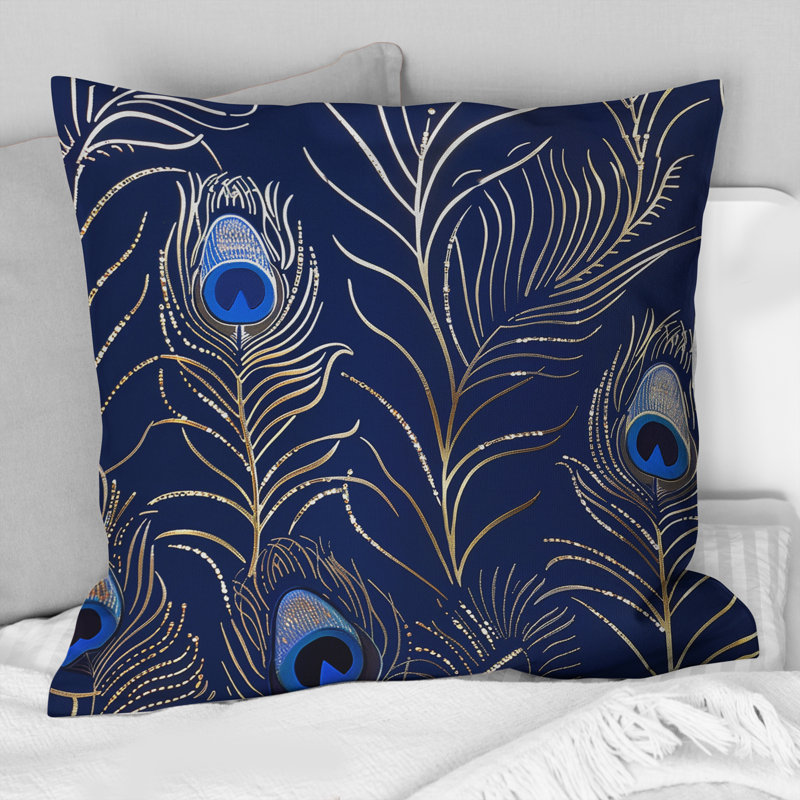 Coussin Blue Boho Feathers I - Boho, H 16 po x l 16 po
