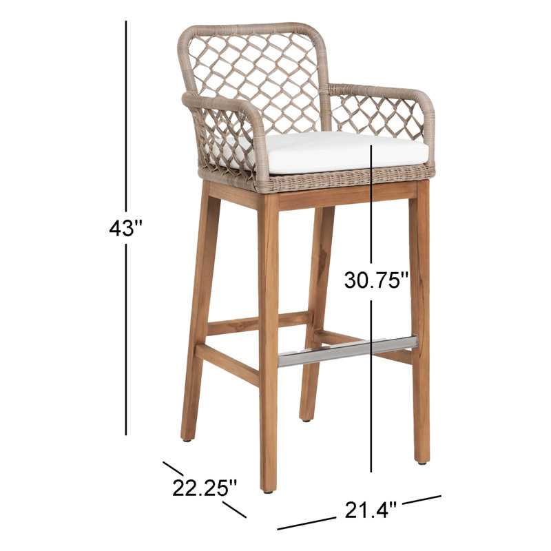 Outdoor Teak Bar Stool, 30.75"
