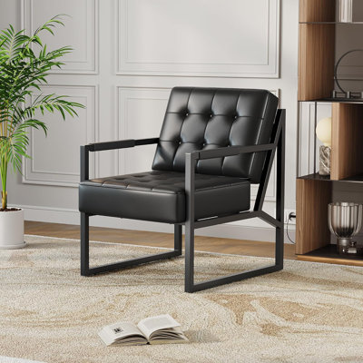 Fauteuil d'appoint de style Mid-Century, revêtement en similicuir avec pieds en métal, fauteuil sans accoudoirs pour le salon, la chambre à coucher, le bureau et la réception
