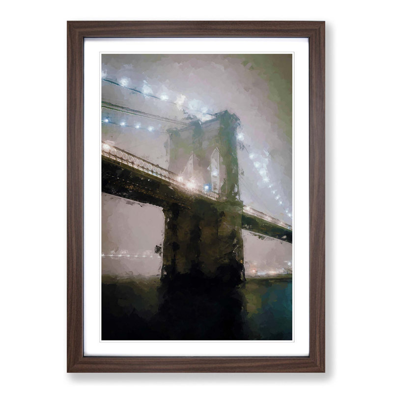 Lights of Brooklyn Bridge in Abstract - Picture Frame Graphic Art Print, 36cm H x 27cm W x 2cm D, Walnut Framed