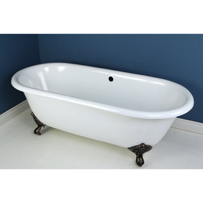 Kingston Brass Aqua Eden 66-Inch Cast Iron Oval Double Ended Clawfoot Tub (No Faucet Drillings)