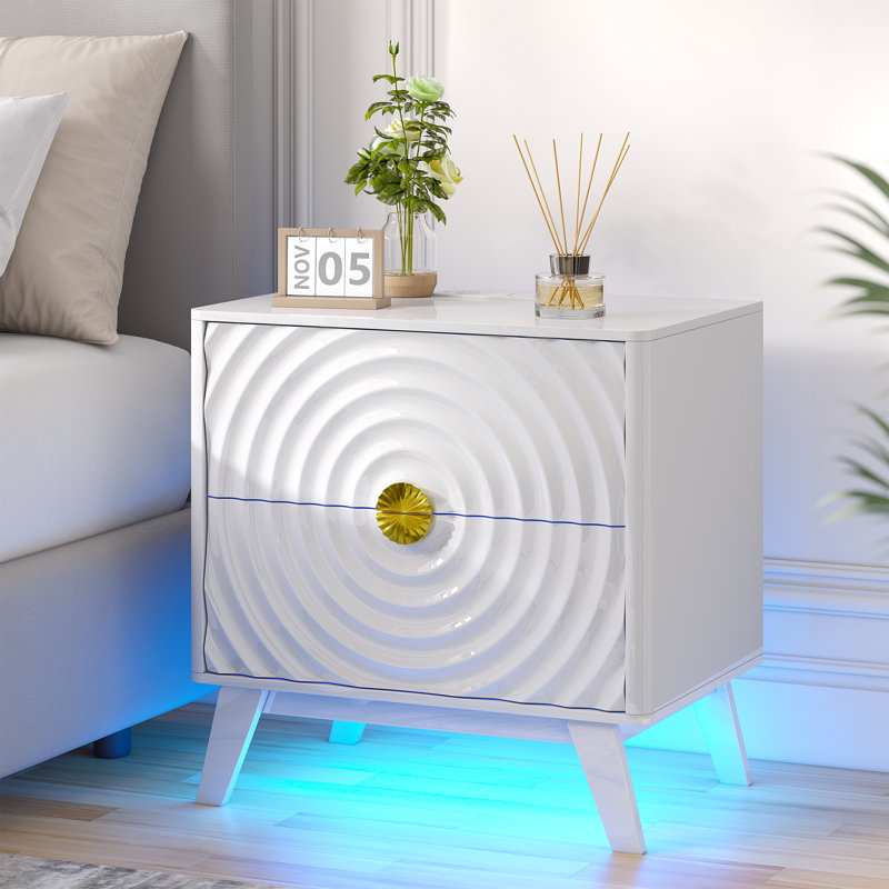 23.6'' W 2-drawer Nightstand With Built-in Outlets And Human Sensor Light, White