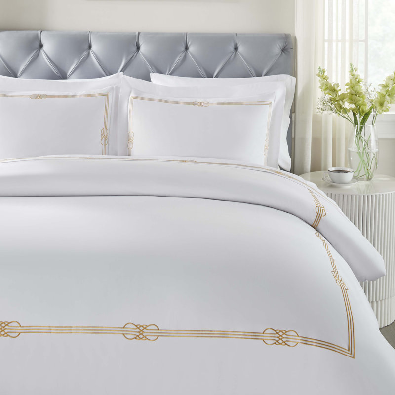 Ensemble de housse de couette 3 pièces Moonlawn, Housse de couette très grand / très grand califo, Blanc / doré
