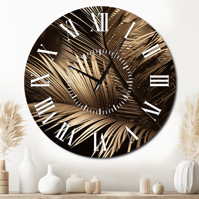 Sepia Serenity Palm Leaves I - Palm Trees White Face Wall Clock