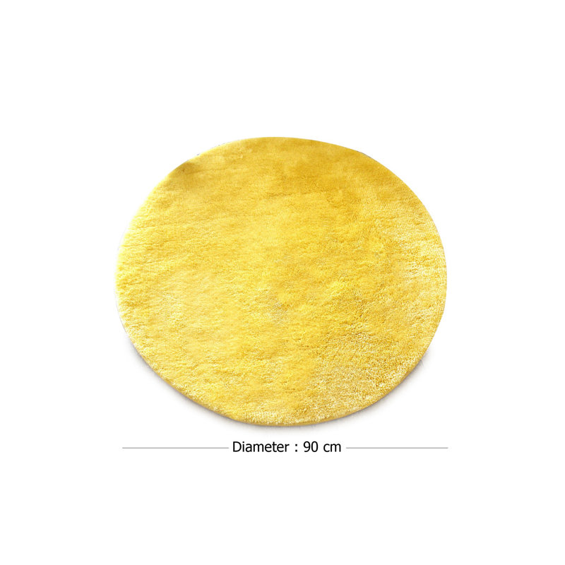 Tapis de bain antibactérien en acrylique antidérapant, jaune, 35,4 pouces de diamètre | 100% acrylique, hauteur de poils de 0,8 po | Lavable à la machine, durable, doux et sécuritaire pour la salle de bain, design élégant et fonctionnel