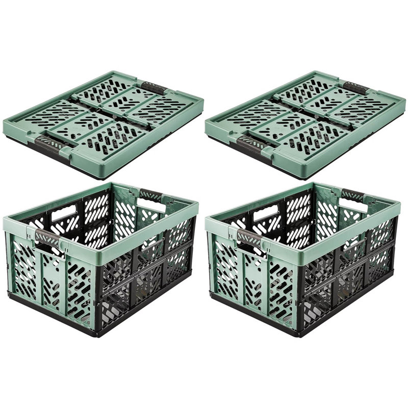 Set of 2 Folding Box 45 Litre With Soft Handles And Lid, Yes, Green