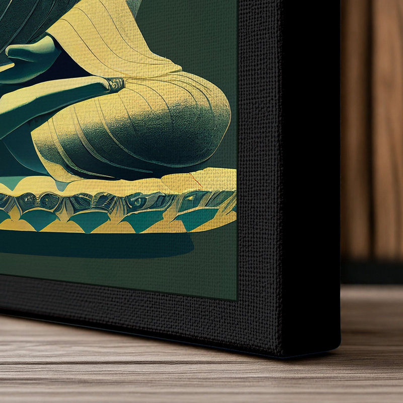Golden Buddha in Meditation Japandi 1 Piece Wrapped Canvas Wall Art, 24x16 - 61.0 x 40.6 cm, Black Border