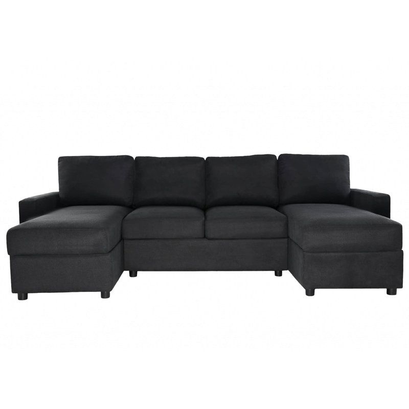 Canapé modulaire convertible en U de 103,9 po avec deux chaises longues de rangement et quatre ports USB pour le salon, Noir