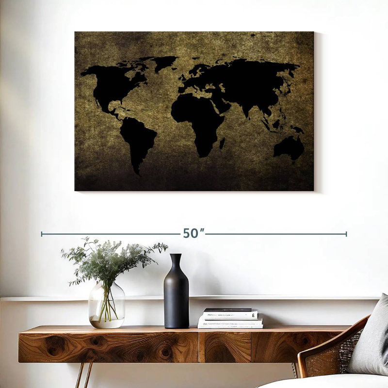 Carte du monde noir Aliaz, H 26 po x l 39 po