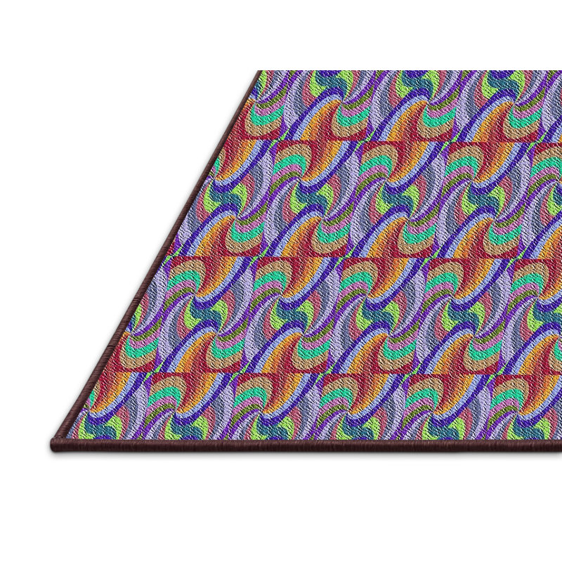 Tapis rouge/bleu à motifs, Rectangle 5 pi x 7 pi