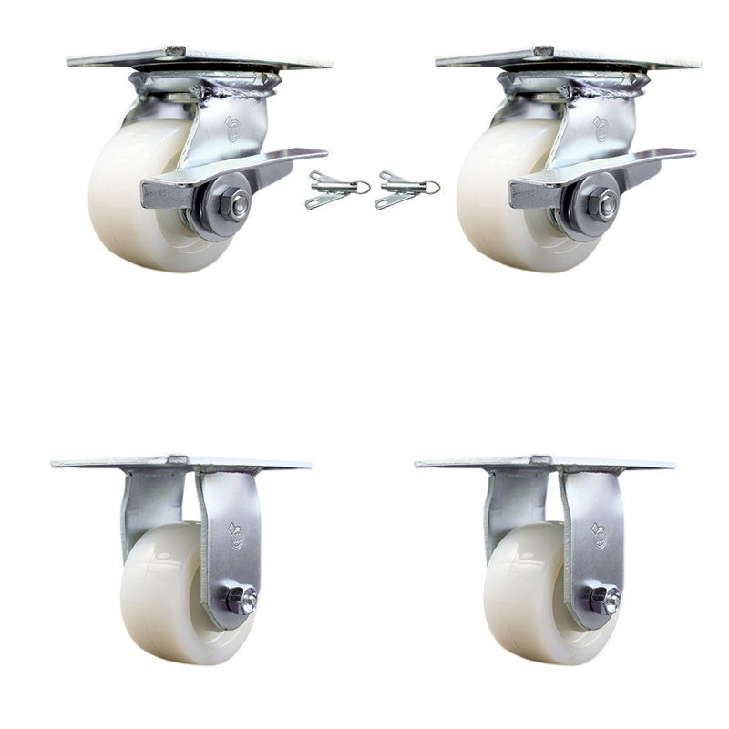 4 Inch Nylon Caster Set 2 Brakes/Swivel Locks and 2 Rigid Service Caster Brand