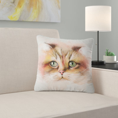 Attrayant aquarelle de chat brun - coussin imprimé animal