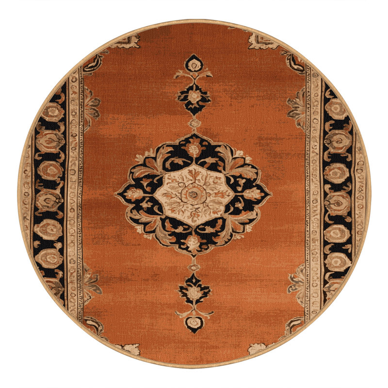 Tapis brun français lavable à la machine, Rond 3 pi