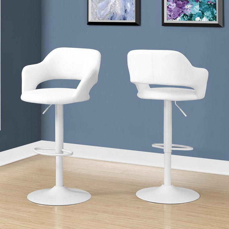 Tabouret de bar, pivotant, hauteur de bar, réglable, métal blanc, aspect cuir, contemporain, moderne