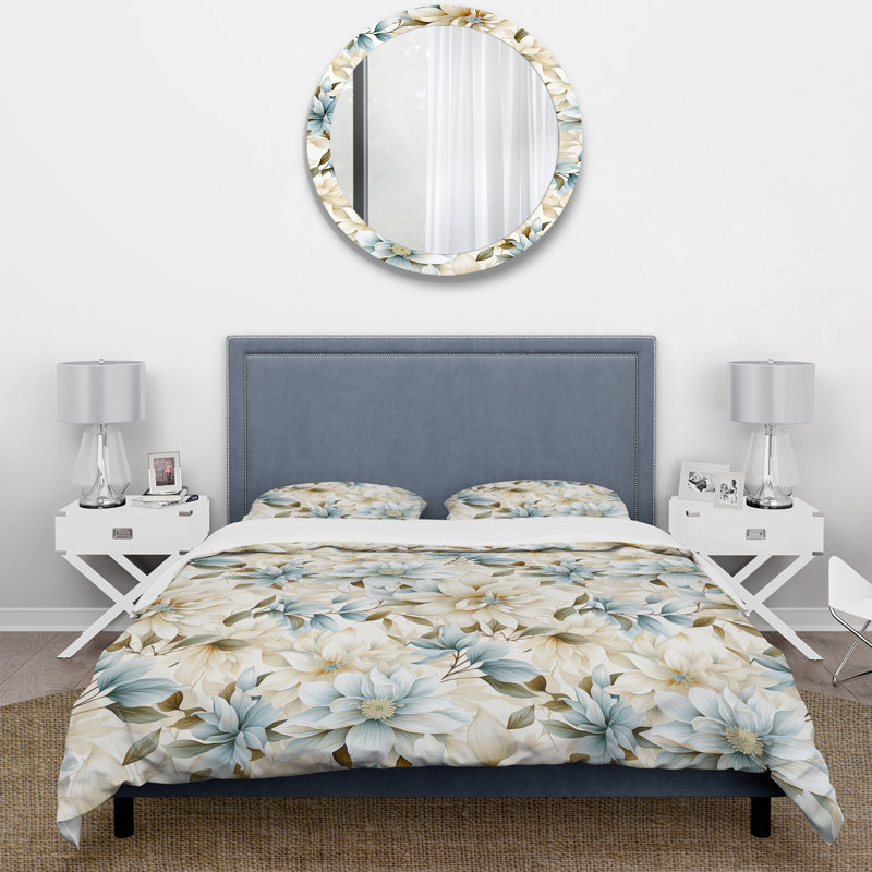 Ensemble de housse de couette blanche Mandalas Chrysanthemum Boho, Housse de couette simple + 1 taie décorative stan