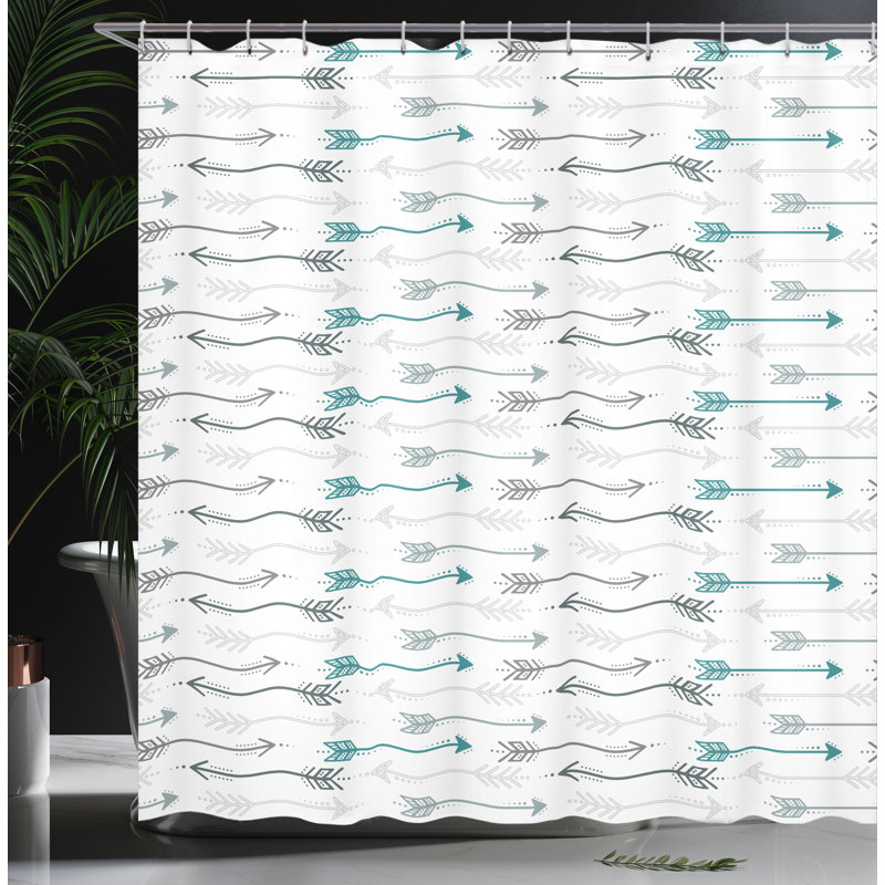 Ensemble de rideau de douche + crochets, H 69 po x l 105 po, Blanc / bleu / gris