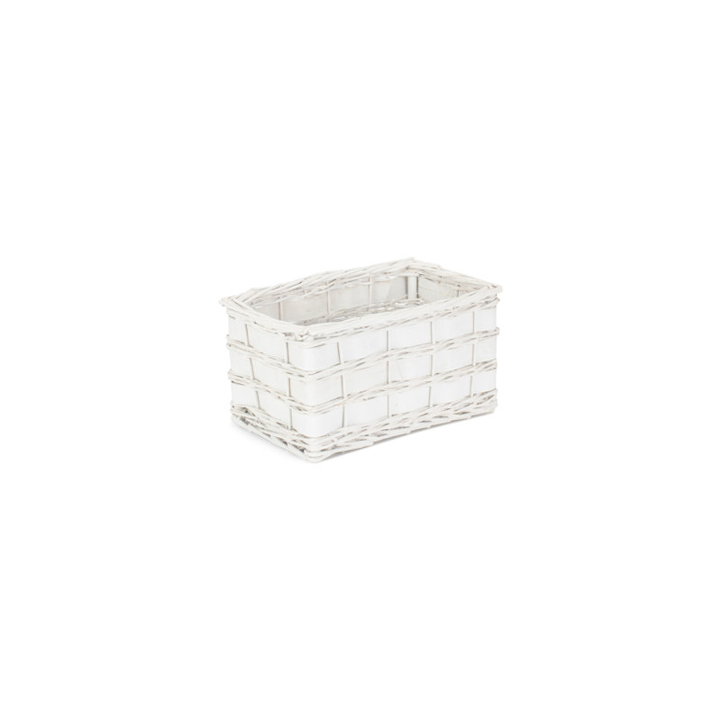 Wicker Scandi Style Storage Basket, 17cm H x 33cm W x 21cm D, White