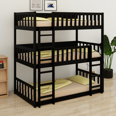 Triple Wood Bunk Bed, With Ladders, Guardrails