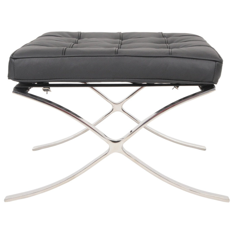 Repose-pieds de cocktail rectangulaire en cuir véritable de 24 po de largeur Beecroft, Cuir véritable noir