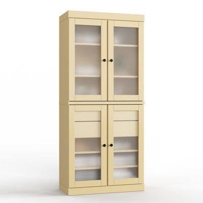 32" W x 71.5" H 100% Solid Wood Freestanding Bathroom Storage Cabinet with Frosted Glass Doors, 2 Drawers & Adjustable Shelves – Modern Bathroom Organizer