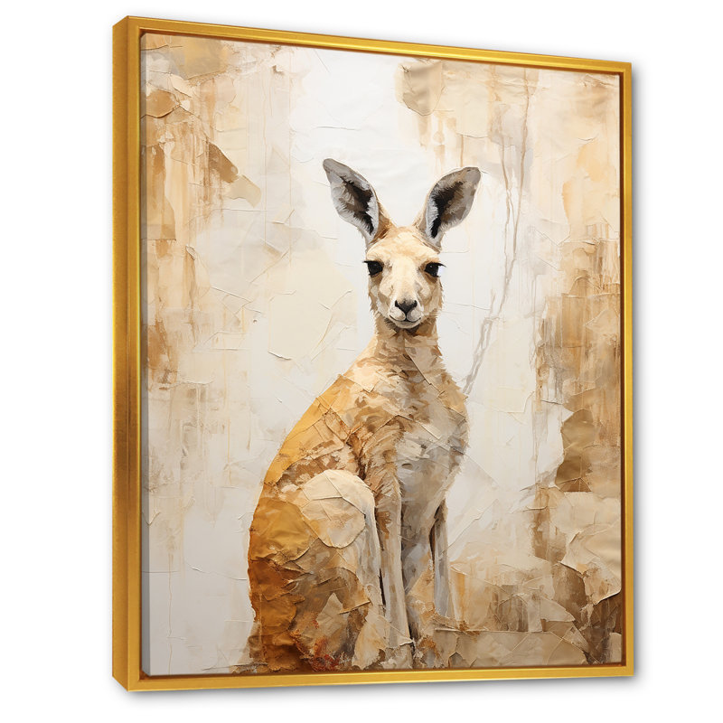 Minimal charmant kangourou sur toile, Cadre flottant doré, H 32 po x l 24 po x P 1 po
