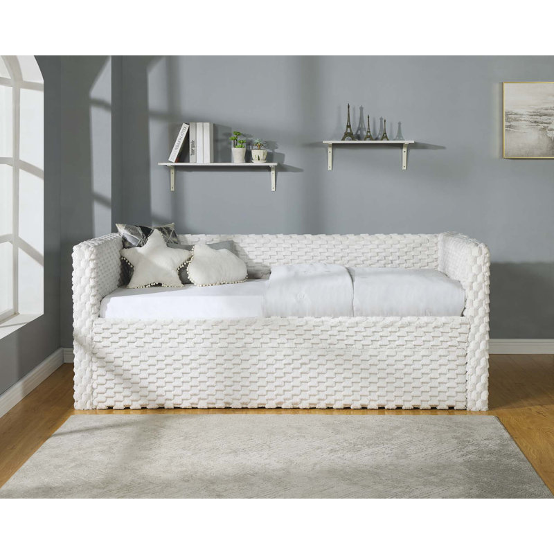 Magnifique lit de jour moderne 1 pièce avec couchette coulissante, finition blanche texturée et fabrication en bois durable pour une vie élégante