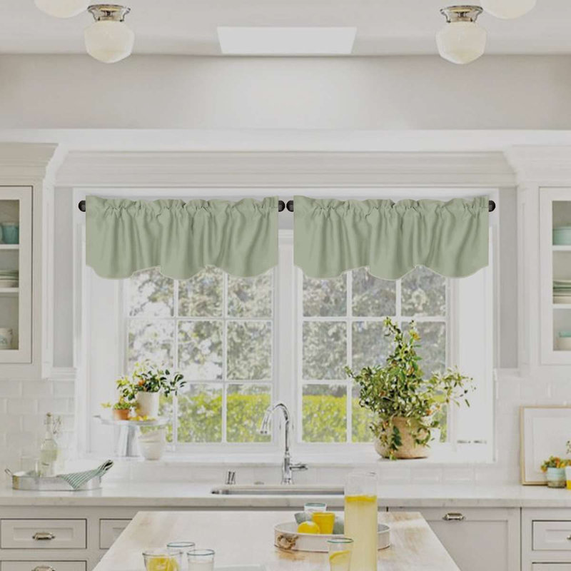 2 Panels Blackout Curtain Valances for Kitchen Windows/Living Room/Bathroom Privacy Protection Rod Pocket Decoration Scalloped Winow Valance Curtains