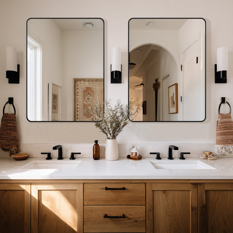 Ensemble de 2 miroirs muraux Viridiana, 30 po x 22 po, Noir