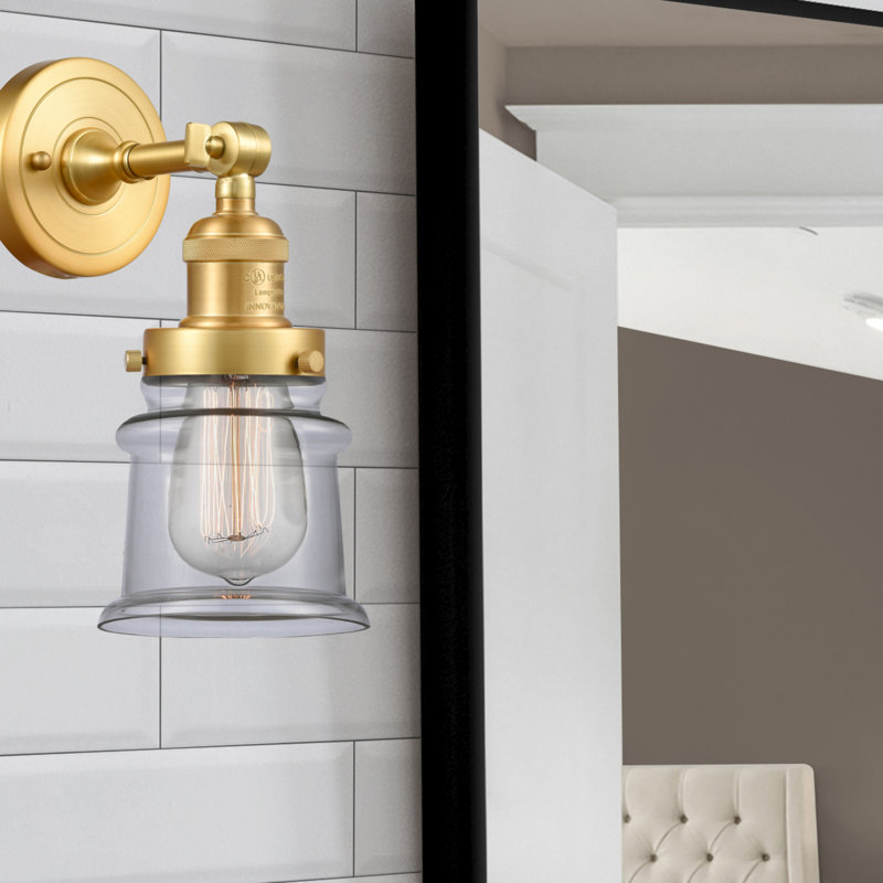 Bartolmeu Armed Sconce, 60 Watt Vintage Incandescent Bulb, Clear, Satin Gold