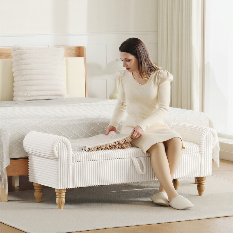 Banc de rangement rembourré Dawsey, Blanc, 20" H x 55" L x 17" D