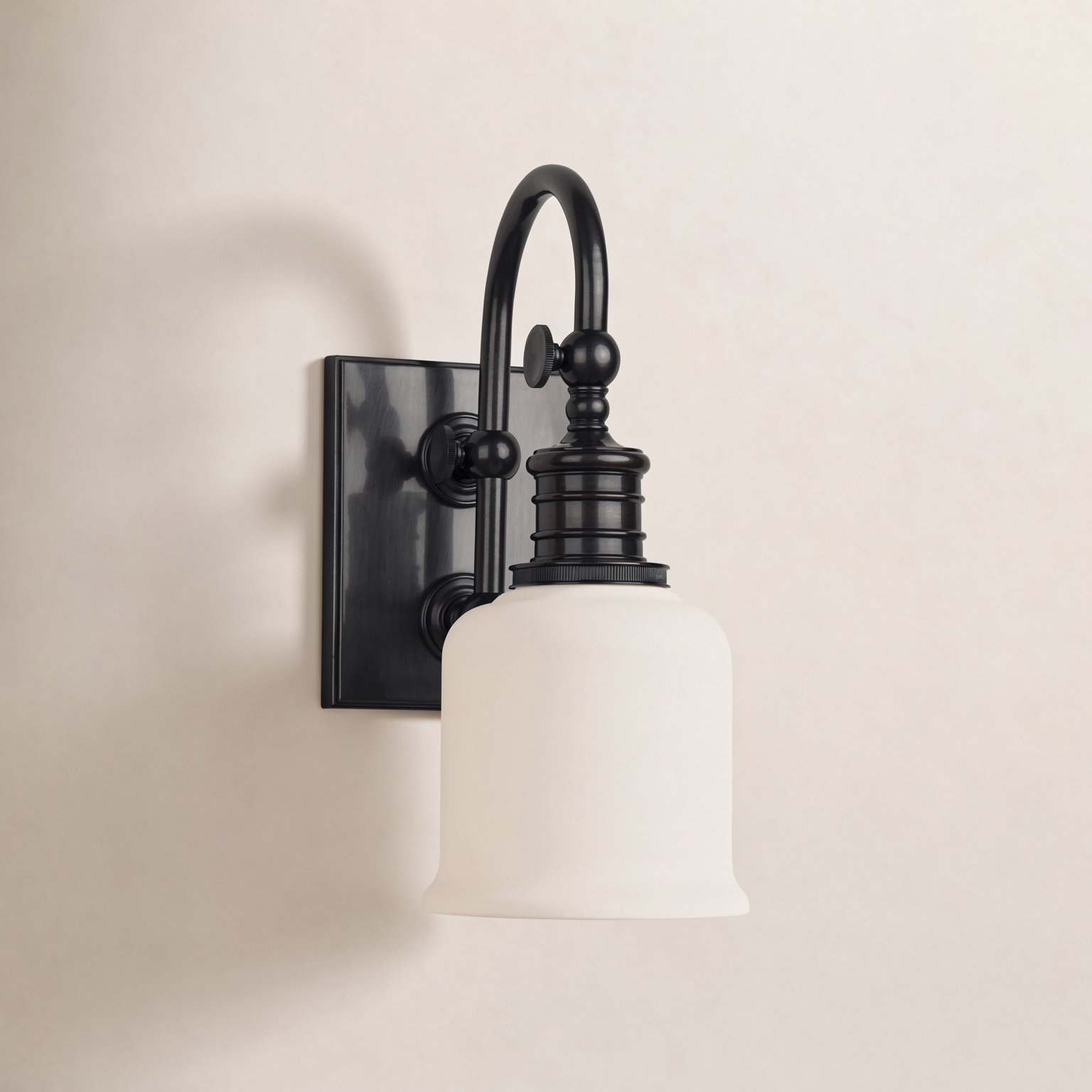 Single Light Glass Dimmable Armed Sconce, Old Bronze