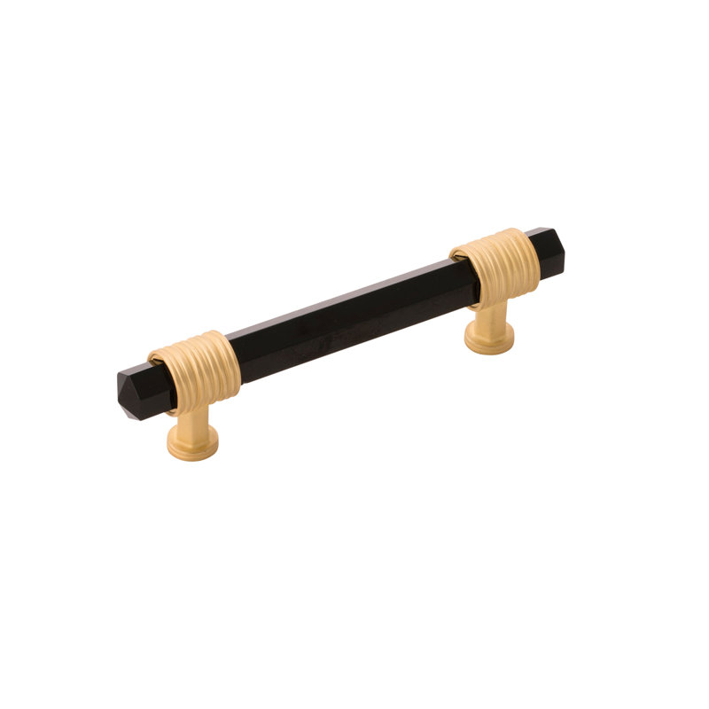 Poignée barre 5 1/16 po Chrysalis, Laiton doré brossé / verre noir opaque, 3 3/4"
