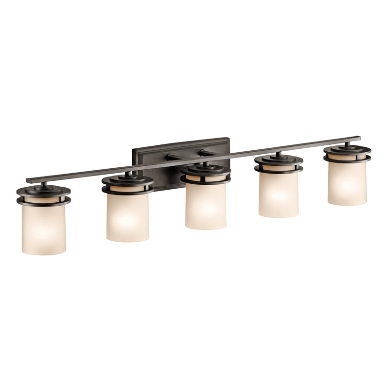 Hendrik 5-Light Olde Bronze Vanity Light with Umber Etched Glass Shades, Olde Bronze