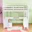 Lit mezzanine en bois Karthika avec bureau en U, tiroirs, échelle et tablettes de rangement-951052710-959556299